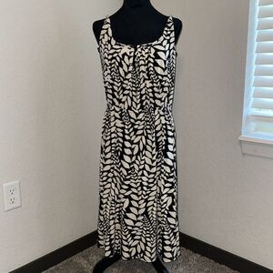 Bisou Bisou Shift Dress Womens 8 Black White Leaves Stretch Square Neck Pullover